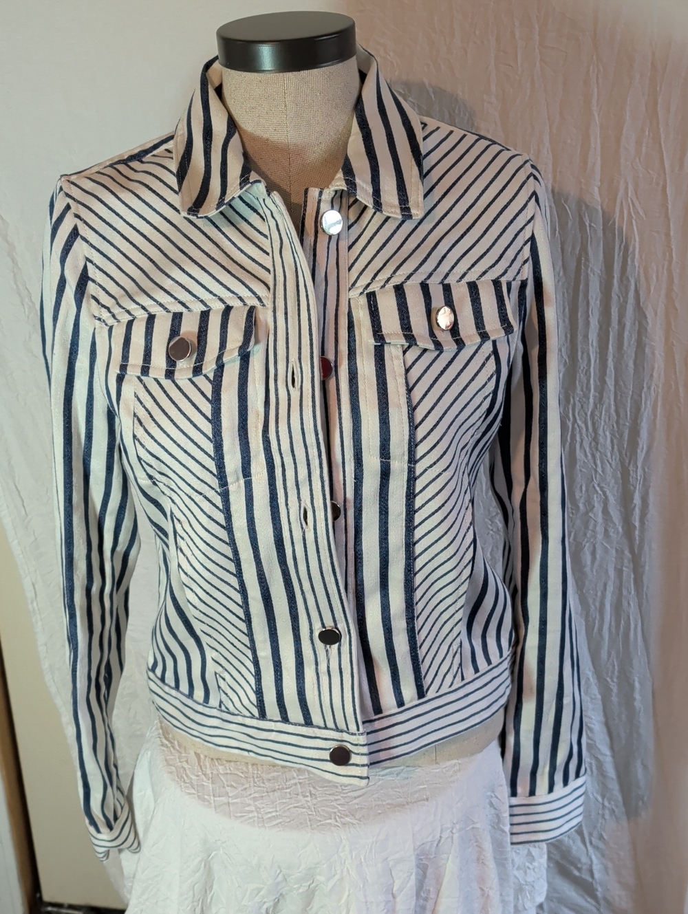 Etcetera Navy and White Striped Cotton Jacket